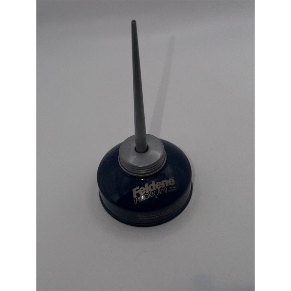 Feldene Piroxicam Arthritis Oil Can Pen Holder Blue Advertising Desk Pen Holder